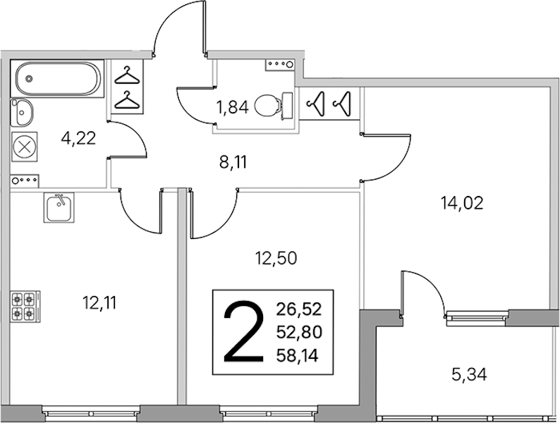 2-комнатная квартира 55.47 м², 2/4 эт., ЖК «Любоград в Стрельне»